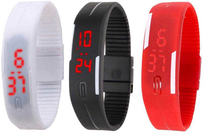 

NS18 Silicone Led Magnet Band Combo of 3 White, Black And Red Watch - For Boys & Girls