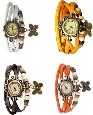 NS18 Vintage Butterfly Rakhi Combo of 4 White, Brown, Yellow And Orange Analog Watch  - For Women   Watches  (NS18)