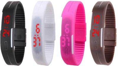 NS18 Silicone Led Magnet Band Combo of 4 Black, White, Pink And Brown Digital Watch  - For Boys & Girls   Watches  (NS18)