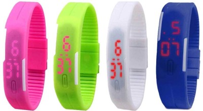 NS18 Silicone Led Magnet Band Combo of 4 Pink, Green, White And Blue Digital Watch  - For Boys & Girls   Watches  (NS18)