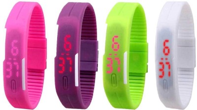 NS18 Silicone Led Magnet Band Combo of 4 Pink, Purple, Green And White Digital Watch  - For Boys & Girls   Watches  (NS18)
