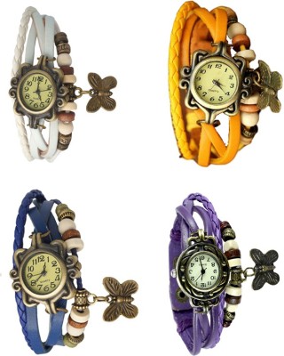 NS18 Vintage Butterfly Rakhi Combo of 4 White, Blue, Yellow And Purple Analog Watch  - For Women   Watches  (NS18)