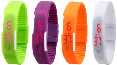 NS18 Silicone Led Magnet Band Combo of 4 Green, Purple, Orange And White Digital Watch  - For Boys & Girls   Watches  (NS18)