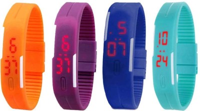 NS18 Silicone Led Magnet Band Watch Combo of 4 Orange, Purple, Blue And Sky Blue Digital Watch  - For Couple   Watches  (NS18)