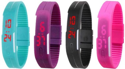 NS18 Silicone Led Magnet Band Combo of 4 Sky Blue, Purple, Black And Pink Digital Watch  - For Boys & Girls   Watches  (NS18)