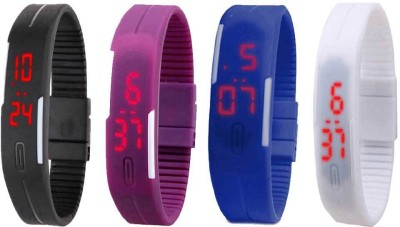 NS18 Silicone Led Magnet Band Combo of 4 Black, Purple, Blue And White Digital Watch  - For Boys & Girls   Watches  (NS18)