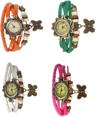 NS18 Vintage Butterfly Rakhi Combo of 4 Orange, White, Green And Pink Analog Watch  - For Women   Watches  (NS18)