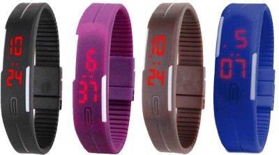 NS18 Silicone Led Magnet Band Combo of 4 Black, Purple, Brown And Blue Digital Watch  - For Boys & Girls   Watches  (NS18)