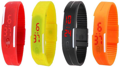 

NS18 Silicone Led Magnet Band Combo of 4 Red, Yellow, Black And Orange Watch - For Boys & Girls
