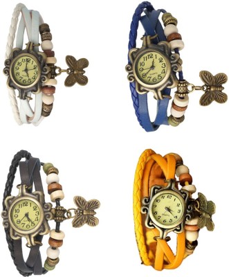 NS18 Vintage Butterfly Rakhi Combo of 4 White, Black, Blue And Yellow Analog Watch  - For Women   Watches  (NS18)