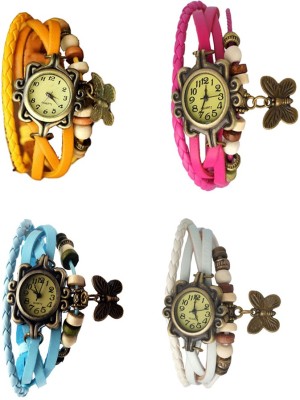 NS18 Vintage Butterfly Rakhi Combo of 4 Yellow, Sky Blue, Pink And White Analog Watch  - For Women   Watches  (NS18)