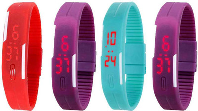 

Kissu Led Magnet Band Combo of 4 Red, Pink, Sky Blue And Purple Watch - For Men & Women