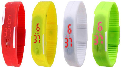 

NS18 Silicone Led Magnet Band Combo of 4 Red, Yellow, White And Green Watch - For Boys & Girls