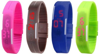 NS18 Silicone Led Magnet Band Combo of 4 Pink, Brown, Blue And Green Digital Watch  - For Boys & Girls   Watches  (NS18)