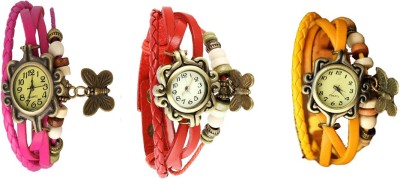NS18 Vintage Butterfly Rakhi Combo of 3 Pink, Red And Yellow Analog Watch  - For Women   Watches  (NS18)