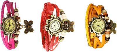 

NS18 Vintage Butterfly Rakhi Combo of 3 Pink, Red And Yellow Watch - For Women