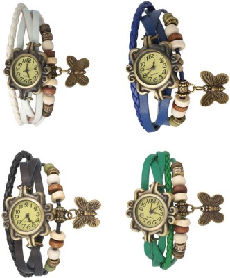 NS18 Vintage Butterfly Rakhi Combo of 4 White, Black, Blue And Green Analog Watch  - For Women   Watches  (NS18)