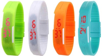 NS18 Silicone Led Magnet Band Watch Combo of 4 Green, White, Orange And Sky Blue Digital Watch  - For Couple   Watches  (NS18)