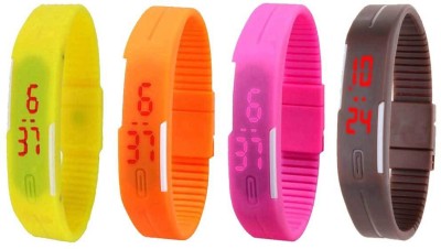 NS18 Silicone Led Magnet Band Combo of 4 Yellow, Orange, Pink And Brown Digital Watch  - For Boys & Girls   Watches  (NS18)