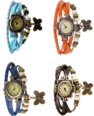 

NS18 Vintage Butterfly Rakhi Combo of 4 Sky Blue, Blue, Orange And Brown Watch - For Women