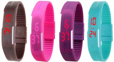 NS18 Silicone Led Magnet Band Watch Combo of 4 Brown, Pink, Purple And Sky Blue Digital Watch  - For Couple   Watches  (NS18)