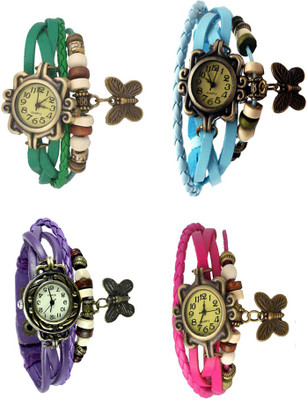 

Kissu Vintage Rakhi Combo of 4 Green, Purple, Sky Blue And Pink Watch - For Women