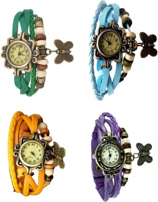 NS18 Vintage Butterfly Rakhi Combo of 4 Green, Yellow, Sky Blue And Purple Analog Watch  - For Women   Watches  (NS18)