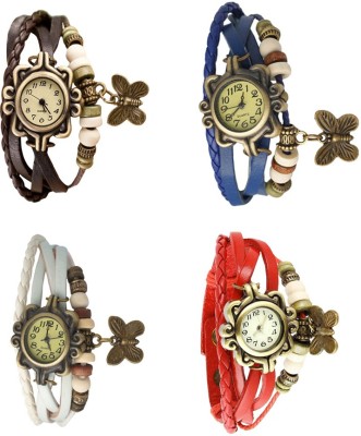 NS18 Vintage Butterfly Rakhi Combo of 4 Brown, White, Blue And Red Analog Watch  - For Women   Watches  (NS18)