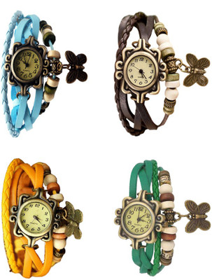 

Kissu Vintage Rakhi Combo of 4 Sky Blue, Yellow, Brown And Green Watch - For Women