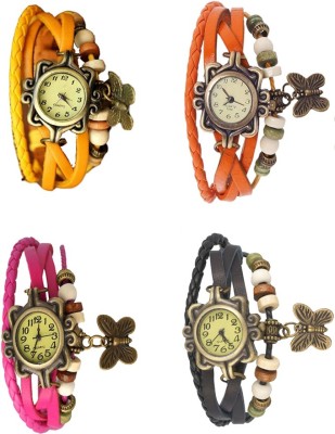 NS18 Vintage Butterfly Rakhi Combo of 4 Yellow, Pink, Orange And Black Analog Watch  - For Women   Watches  (NS18)