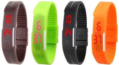 NS18 Silicone Led Magnet Band Combo of 4 Brown, Green, Black And Orange Digital Watch  - For Boys & Girls   Watches  (NS18)