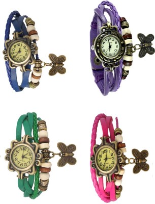 NS18 Vintage Butterfly Rakhi Combo of 4 Blue, Green, Purple And Pink Analog Watch  - For Women   Watches  (NS18)