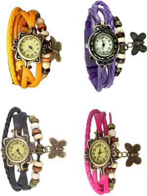 NS18 Vintage Butterfly Rakhi Combo of 4 Yellow, Black, Purple And Pink Analog Watch  - For Women   Watches  (NS18)