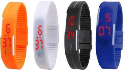 NS18 Silicone Led Magnet Band Combo of 4 Orange, White, Black And Blue Watch  - For Boys & Girls   Watches  (NS18)