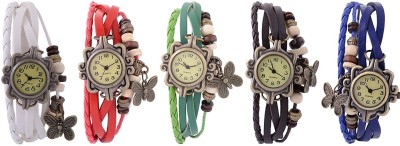 Rokcy Vintage Look Butterfly Analogue Beige Dial Girls' Watch Combo, Pack of 5 - BFLY_5 Analog Watch  - For Girls   Watches  (Rokcy)