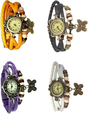 NS18 Vintage Butterfly Rakhi Combo of 4 Yellow, Purple, Black And White Analog Watch  - For Women   Watches  (NS18)