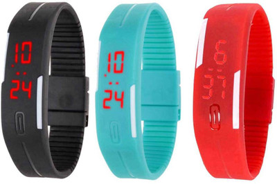 

NS18 Silicone Led Magnet Band Combo of 3 Black, Sky Blue And Red Watch - For Boys & Girls
