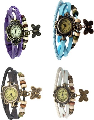 NS18 Vintage Butterfly Rakhi Combo of 4 Purple, Black, Sky Blue And White Analog Watch  - For Women   Watches  (NS18)