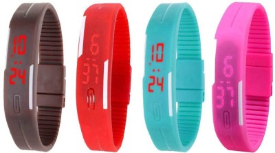 NS18 Silicone Led Magnet Band Watch Combo of 4 Brown, Red, Sky Blue And Pink Digital Watch  - For Couple   Watches  (NS18)