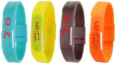 NS18 Silicone Led Magnet Band Combo of 4 Sky Blue, Yellow, Brown And Orange Digital Watch  - For Boys & Girls   Watches  (NS18)