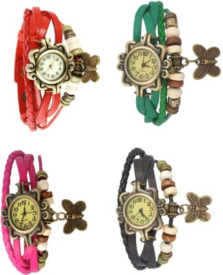 NS18 Vintage Butterfly Rakhi Combo of 4 Red, Pink, Green And Black Analog Watch  - For Women   Watches  (NS18)