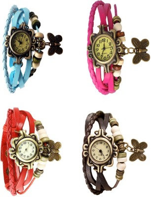 NS18 Vintage Butterfly Rakhi Combo of 4 Sky Blue, Red, Pink And Brown Analog Watch  - For Women   Watches  (NS18)