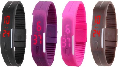 NS18 Silicone Led Magnet Band Combo of 4 Black, Purple, Pink And Brown Digital Watch  - For Boys & Girls   Watches  (NS18)