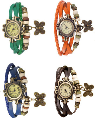 NS18 Vintage Butterfly Rakhi Combo of 4 Green, Blue, Orange And Brown Analog Watch  - For Women   Watches  (NS18)