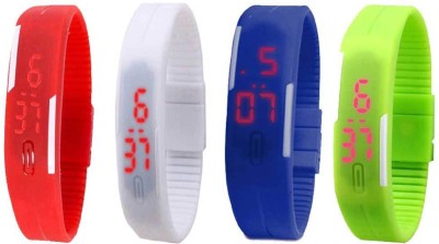 NS18 Silicone Led Magnet Band Combo of 4 Red, White, Blue And Green Digital Watch  - For Boys & Girls   Watches  (NS18)