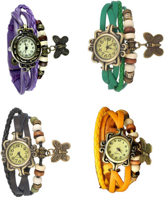 

NS18 Vintage Butterfly Rakhi Combo of 4 Purple, Black, Green And Yellow Watch - For Women