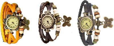 NS18 Vintage Butterfly Rakhi Watch Combo of 3 Yellow, Brown And Black Analog Watch  - For Women   Watches  (NS18)