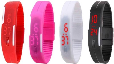 NS18 Silicone Led Magnet Band Combo of 4 Red, Pink, White And Black Digital Watch  - For Boys & Girls   Watches  (NS18)