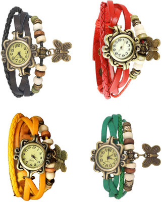 

Kissu Vintage Rakhi Combo of 4 Black, Yellow, Red And Green Watch - For Women