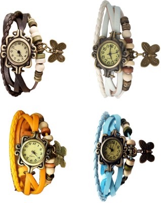 NS18 Vintage Butterfly Rakhi Combo of 4 Brown, Yellow, White And Sky Blue Analog Watch  - For Women   Watches  (NS18)